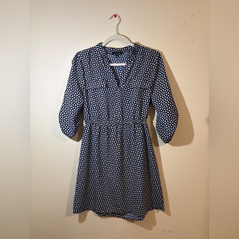 J for Justify Women’s Medium Dress Navy White Geometric Print 3/4 sleeve